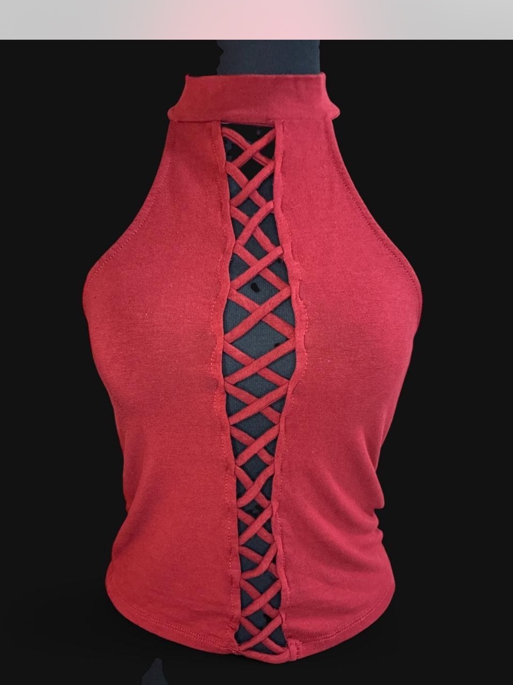 Heart & Hips Red Lace-Up Halter Crop Top